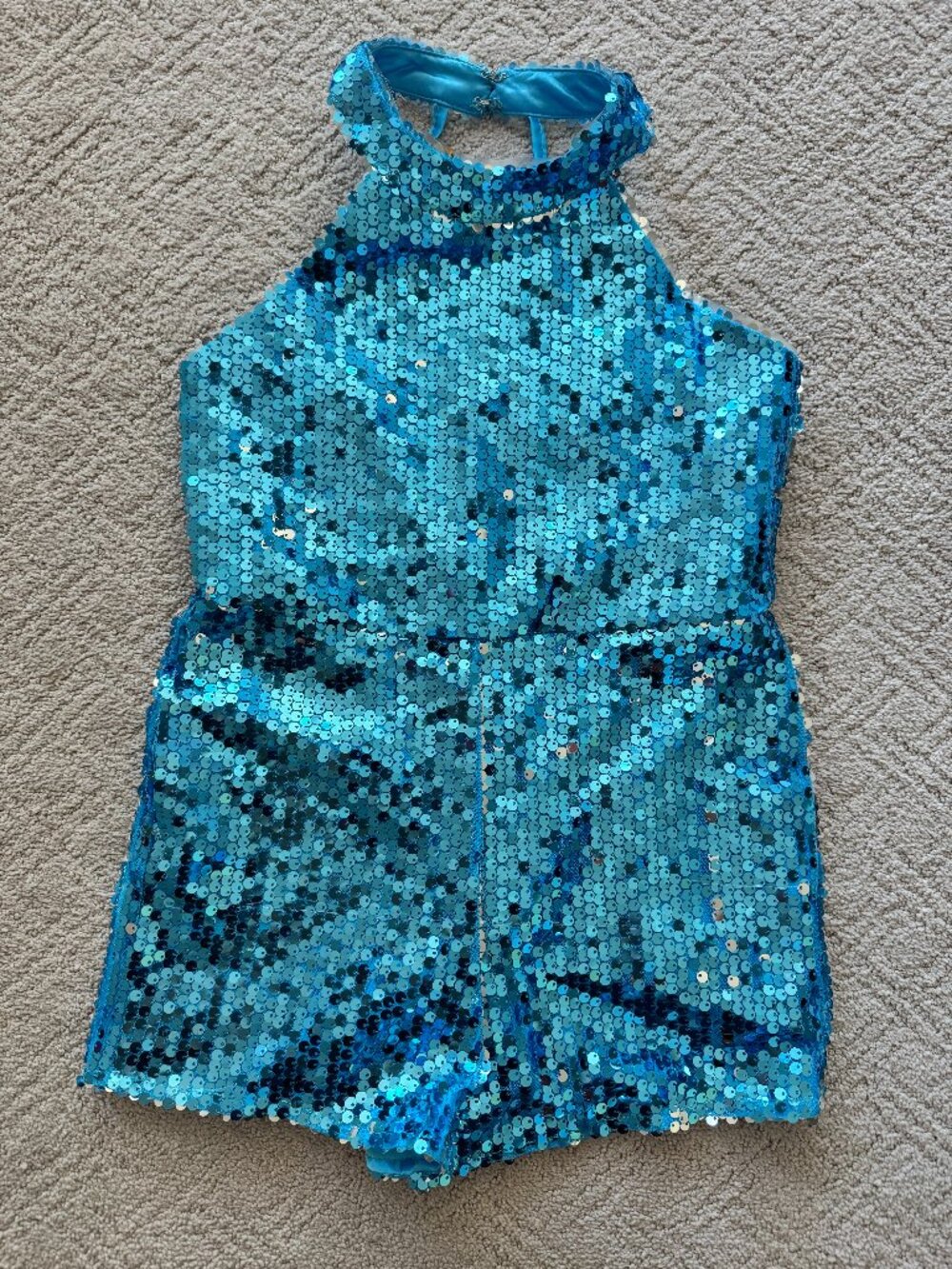 Girls Turquoise Blue Sequin Halter Romper – Size 8 – $10